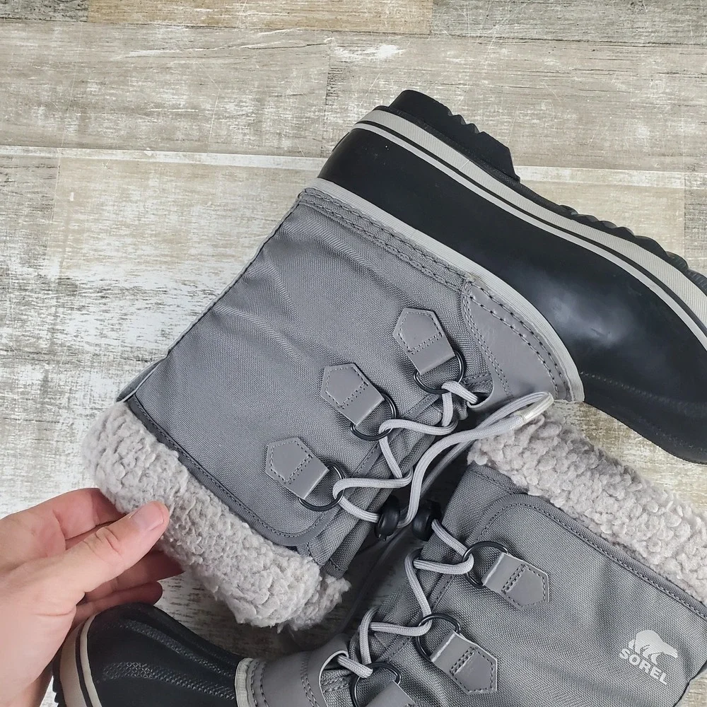 Sorel Yoot Pac Kids Snow Boots Sz 5 Quarry Dove Black Leather Lace Up Round Toe